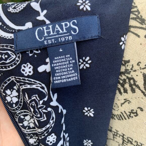 Chaps blue and white bandanna patterned long sleeve knee length dress - Picture 3 of 6